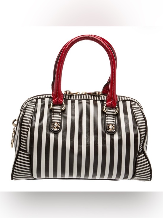 henri bendel Handbags - Henri Bendel Leather Striped Dome Satchel with Red Handles